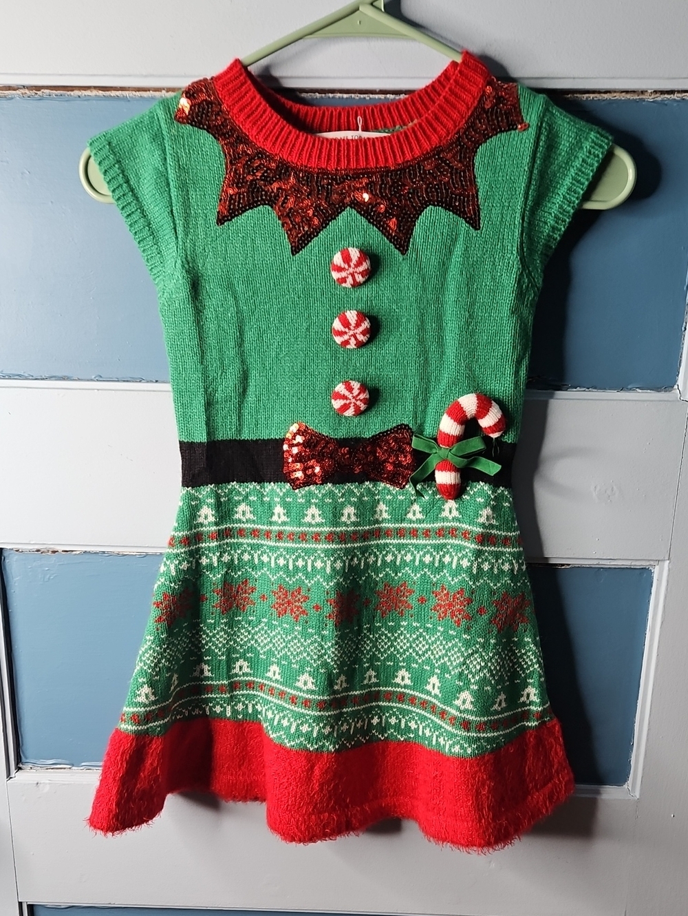 Celebrate Together Kids Festive Holiday Sweater Dress with Candy Cane XS 6/6X